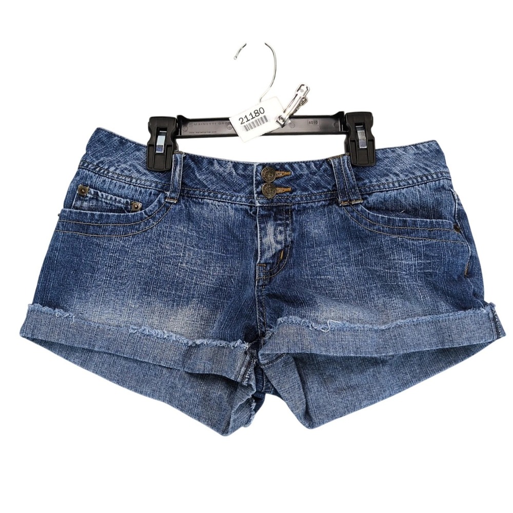 Vtg 90s-Y2K Tyte Jeans Cutoff Cuffed Denim Shorts Juniors 9 Low Rise 30x2.5" Raw